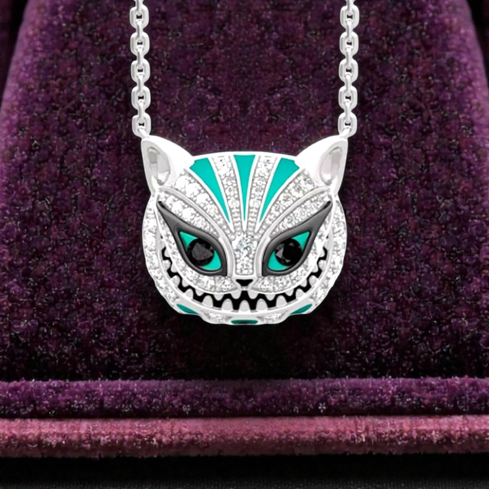 Cheshire Cat Rare & Special Alice in Wonderland Earring Necklace Set - Picture 3 of 5
